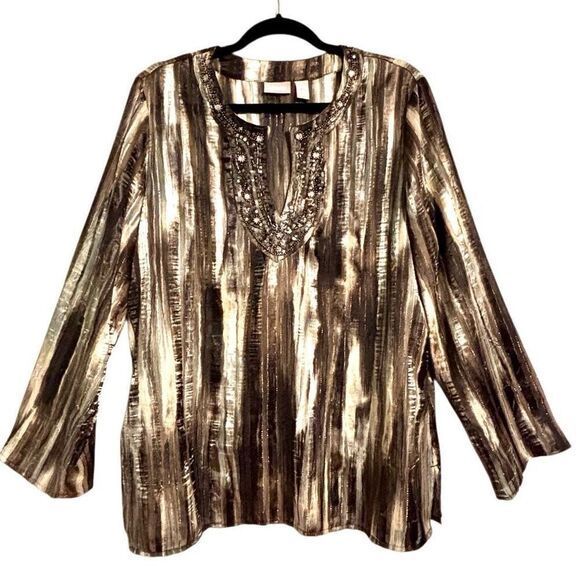 Chico’s shimmer embellished earth tone tunic L (Chico’s size 2) - Picture 1 of 11